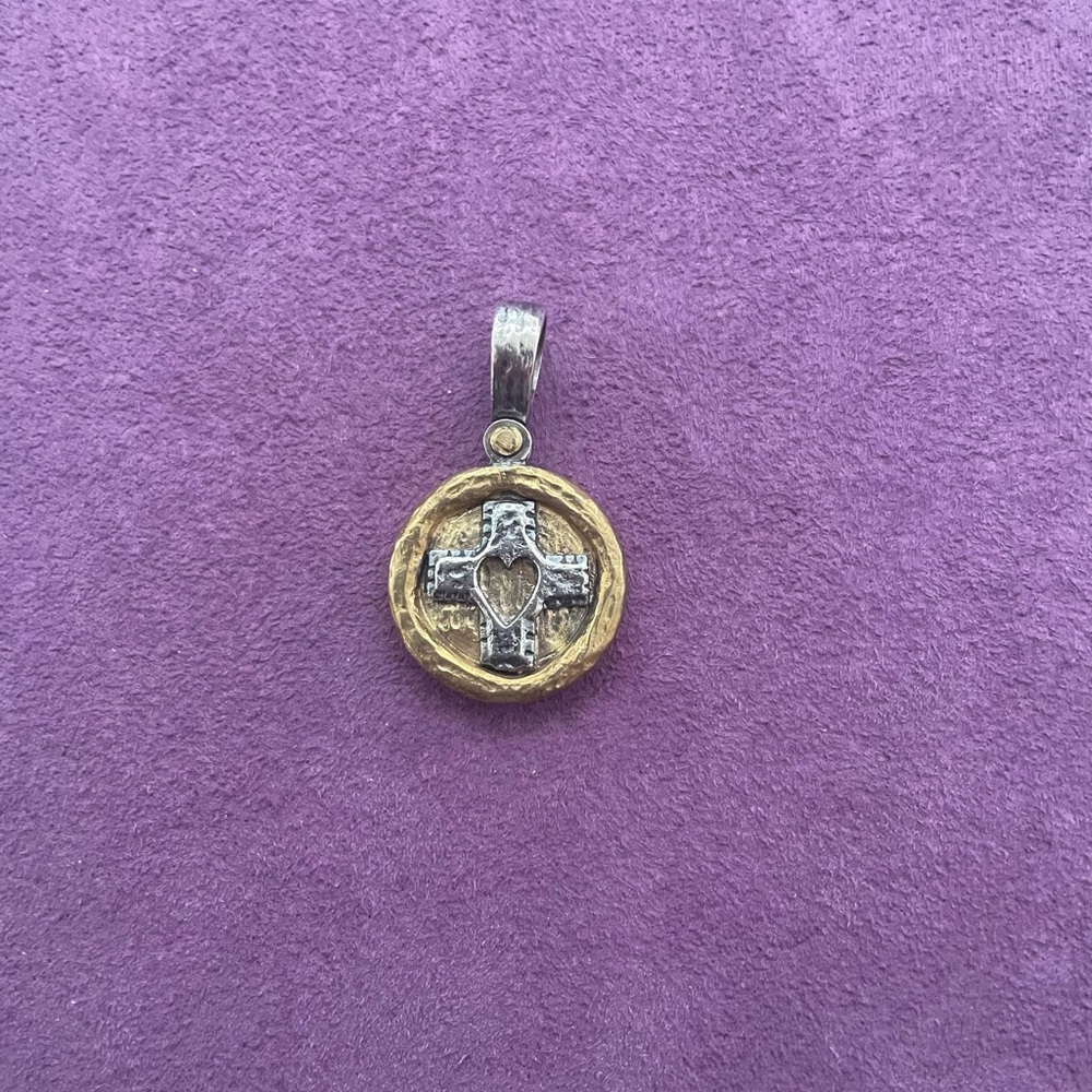 Grace & Heart “Give Grace Have Heart” pendant silver & brass